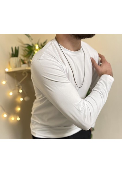 Erkek Slim Fit Dar Kesim Bisiklet Yaka Uzun Kol Pamuklu Tişört fırsatları