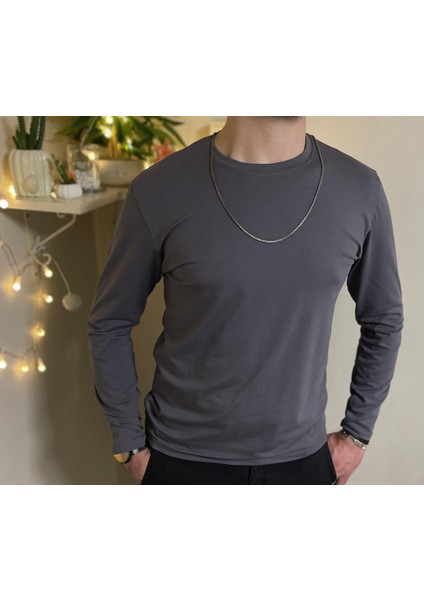 Erkek Slim Fit Dar Kesim Bisiklet Yaka Uzun Kol Pamuklu Tişört fiyatları