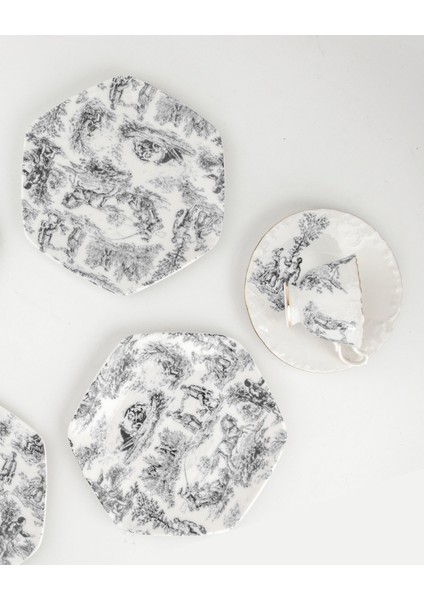 Siyah Ingiliz 4 Parça Porselen Tatlı/kurabiye Tabağı