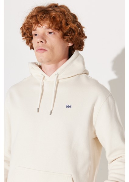 Regular Fit Normal Kesim %100 Pamuk Kapüşonlu Şardonlu Kırık Beyaz Sweatshirt fırsatları
