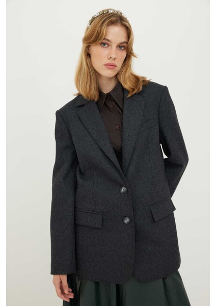 Kaşmir Yün Karışımlı 2 Düğmeli Ceket Antrasit K2416038_046