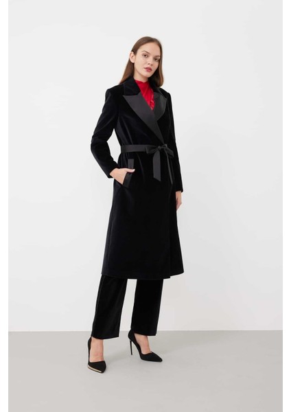 Saten Yakalı Kadife Ceket Siyah K2416022_001