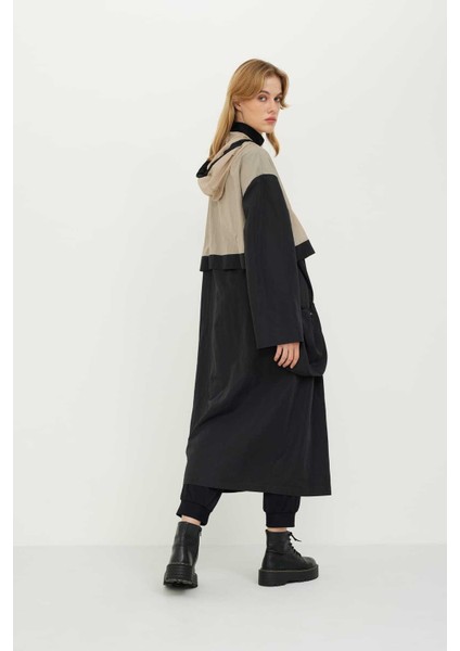 Kapüşonlu İki Renk Trençkot Siyah-Bej Siyah-Bej K2418001_217 fiyatları