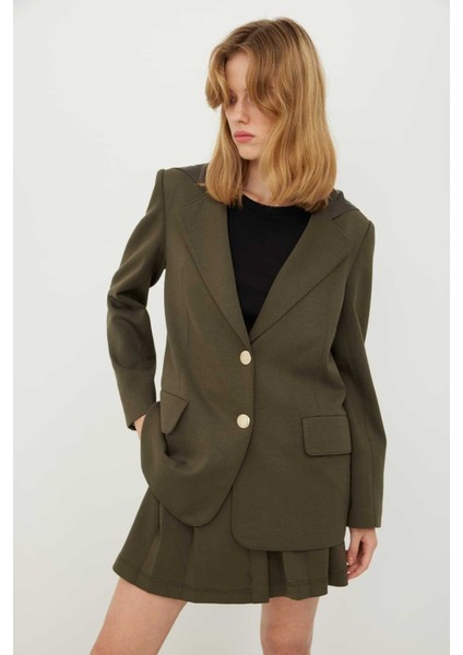 Kapüşonlu Örme Ceket Haki K2426002_023