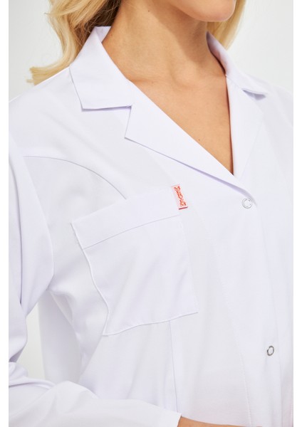 Gömlek Yaka Kadın Diz Üstü Boy - Uzun Kol Doktor Önlüğü , Öğretmen , Laboratuvar , Hastane Forması , Beyaz Önlük