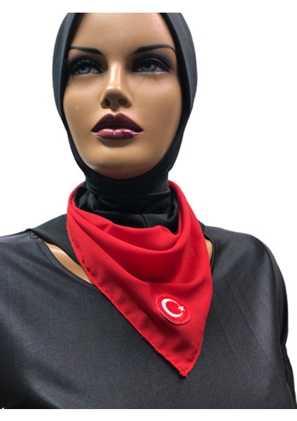 Üçgen Türk Bayrağı Temalı Kırmızı-Beyaz Şifon Fular