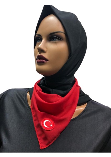 Üçgen Türk Bayrağı Temalı Kırmızı-Beyaz Şifon Fular fiyatları
