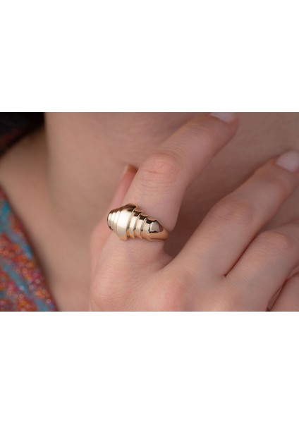 Eşsiz Kalın Tasarım Yüzük 14 Ayar Altın