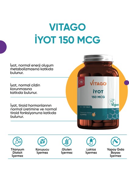 Premium İyot 150 mcg İçeren Tablet Takviye Edici Gıda 120'li fiyatları