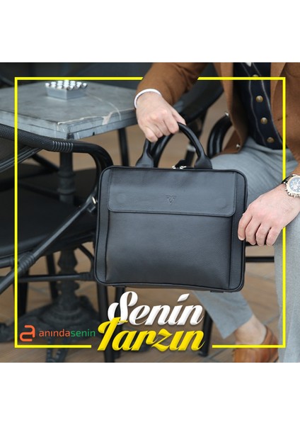 ® Gerçek Deri Bilgisayar Askılı Evrak Çantası Siyah Renk
