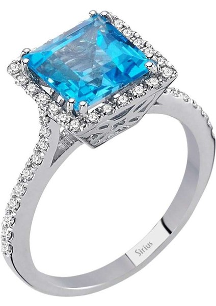Pırlanta ve Prenses Kesim Mavi Topaz Taşlı Yüzük 0404R0320