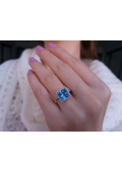 Pırlanta ve Prenses Kesim Mavi Topaz Taşlı Yüzük 0404R0320 fırsatları