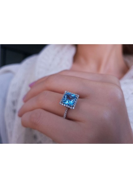 Pırlanta ve Prenses Kesim Mavi Topaz Taşlı Yüzük 0404R0320 indirimleri
