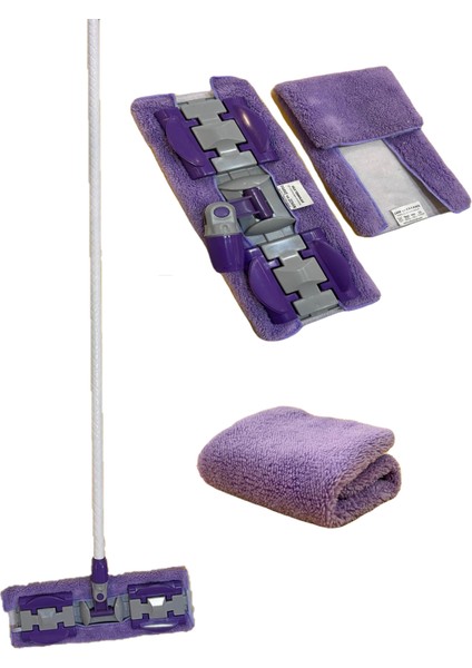Sihirli Mop Istediğin Bezi Tak Kullan Mandallı Mop Lüks Saplı Çift Taraflı Bezli (Yer Cam Temizliği)