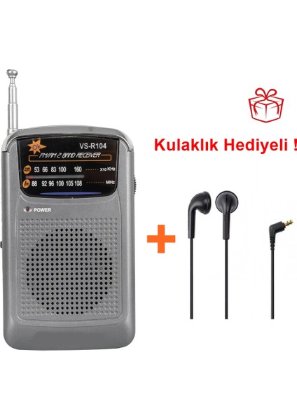 Sonivox VS-R104 Pilli Portatif Mini Radyo Cep Radyo Kullanımı Kolay Radyo Analog Fm-Am Kulaklık Hediyeli !