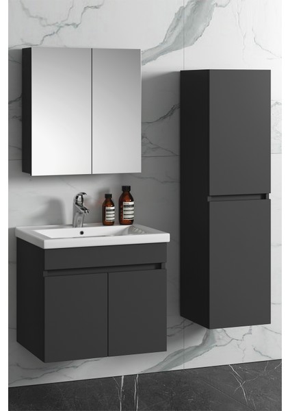 Çiğdem 55+35 cm Antrasit Gri Mat Mdf Seramik Lavabolu Asma Banyo Dolabı Takımı fiyatları