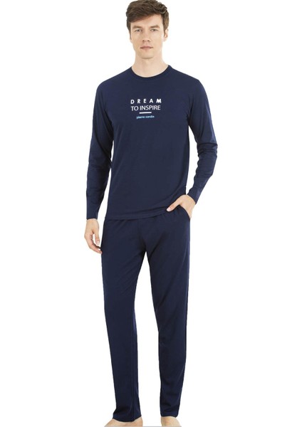 Uzunkol Yuvarlak Yakalı Penye Erkek Pijama Takım Pamuk