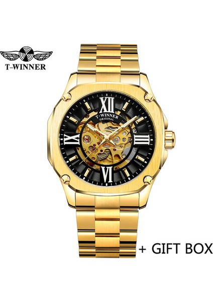 WR818403 Kutusu ile Kazanan Otomatik Mekanik Erkek Kol Saati Askeri Ordu Spor Erkek Saat Üst Marka Lüks Altın Moda Adam Izle 8184 (Yurt Dışından)