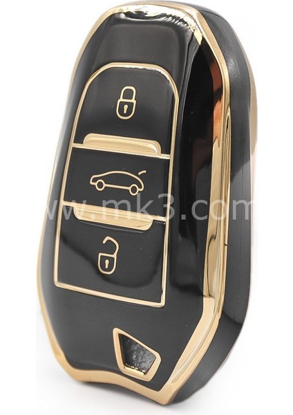 Peugeot 208 308 408 508 2008 3008 5008 Keyless Go Nano Anahtar Kılıfı 3 Buton Siyah