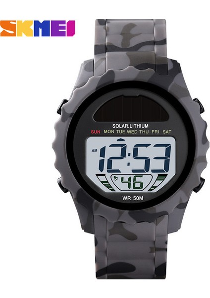 Camo Gri Skmeı Moda Erkek Saatler Güneş Kaynağı Dijital Saat Su Geçirmez Kronometre Chrono Erkek Öğrenci Montre Için Dijital Kol Saatleri (Yurt Dışından)