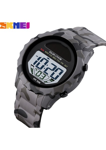 Camo Gri Skmeı Moda Erkek Saatler Güneş Kaynağı Dijital Saat Su Geçirmez Kronometre Chrono Erkek Öğrenci Montre Için Dijital Kol Saatleri (Yurt Dışından) modelleri