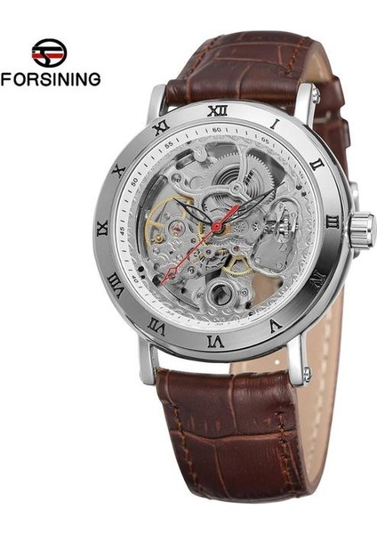 1-Kahverengi Gümüş Forsining Sevgili Saati Otomatik Mekanik Saat Su Geçirmez Spor Erkek ve Kadın Saatler Hediye Dropshipping Relogio Masculi (Yurt Dışından)