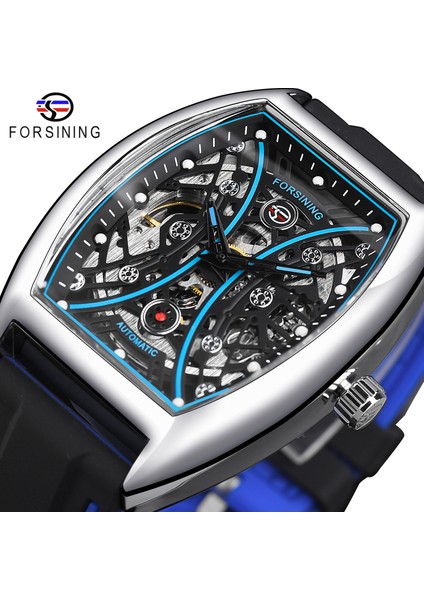GMT1241-3 Forsining Otomatik Askeri Kol Saati Şeffaf Erkekler Mekanik Saatler Silikon Kayış Adamın Dikdörtgen Açık Izle Aydınlık (Yurt Dışından)
