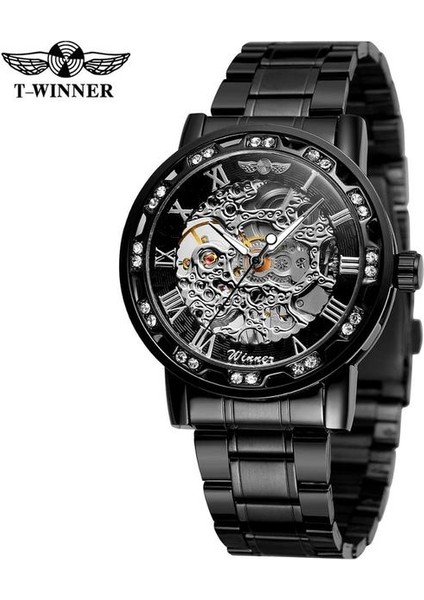 Siyah Sıcak Marka T-Kazanan Lüks Erkekler Şeffaf Moda Elmas Aydınlık Hareketi Erkek Mekanik Kraliyet Tasarım Kol Saati (Yurt Dışından)