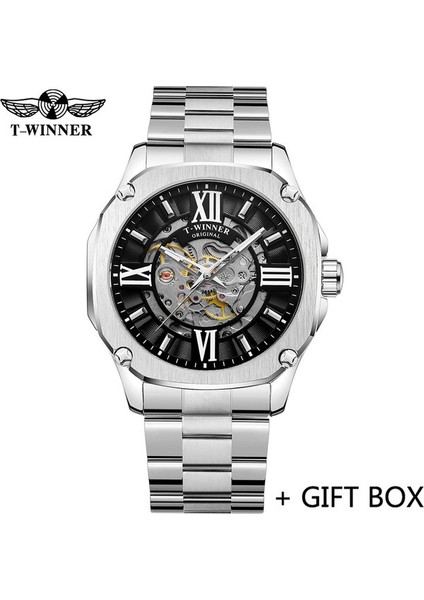 WR818408 Kutusu ile Kazanan Otomatik Mekanik Erkek Kol Saati Askeri Ordu Spor Erkek Saat Üst Marka Lüks Altın Moda Adam Izle 8184 (Yurt Dışından)