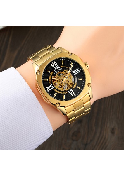 WR818408 Kutusu ile Kazanan Otomatik Mekanik Erkek Kol Saati Askeri Ordu Spor Erkek Saat Üst Marka Lüks Altın Moda Adam Izle 8184 (Yurt Dışından) indirimleri