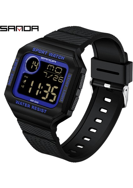 Siyah Mavi Sanda Marka Spor Dijital Saat Moda LED Erkek Saatler Kare Elektronik Kol Saati Su Geçirmez Askeri Saat Reloj Hombre (Yurt Dışından)