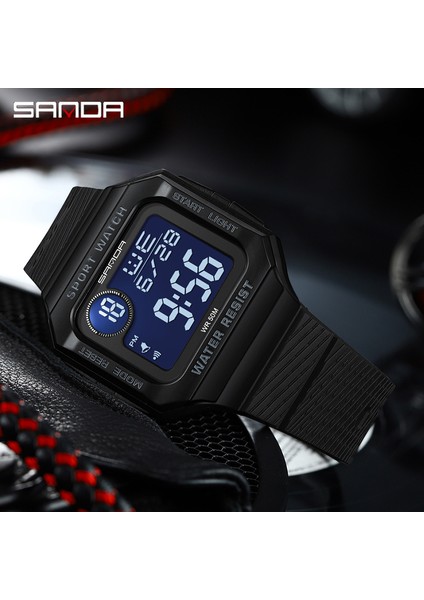 Siyah Mavi Sanda Marka Spor Dijital Saat Moda LED Erkek Saatler Kare Elektronik Kol Saati Su Geçirmez Askeri Saat Reloj Hombre (Yurt Dışından)