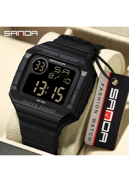 Siyah Mavi Sanda Marka Spor Dijital Saat Moda LED Erkek Saatler Kare Elektronik Kol Saati Su Geçirmez Askeri Saat Reloj Hombre (Yurt Dışından)