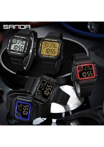 Siyah Mavi Sanda Marka Spor Dijital Saat Moda LED Erkek Saatler Kare Elektronik Kol Saati Su Geçirmez Askeri Saat Reloj Hombre (Yurt Dışından)