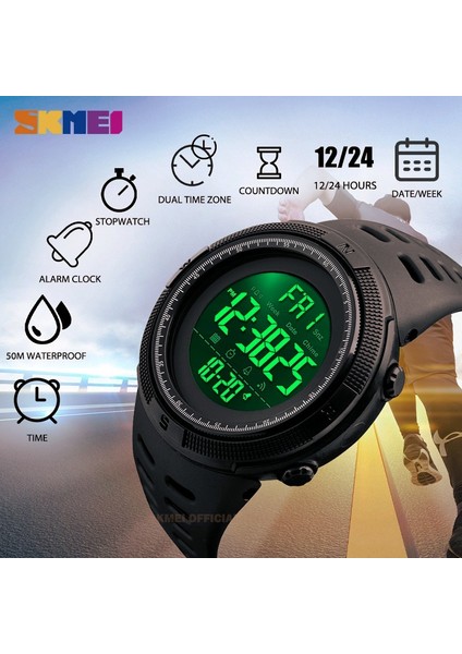 Tüm Siyah Skmeı Marka Kol Saati Erkekler Spor Saatler Moda Chronos Geri Sayım Su Geçirmez LED Dijital Saat Adam Askeri Relogio Masculino (Yurt Dışından) indirimleri