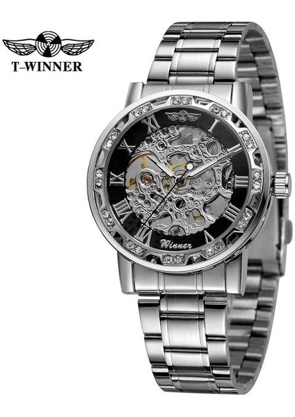 Gümüş Sıcak Marka T-Kazanan Lüks Erkekler Şeffaf Moda Elmas Aydınlık Hareketi Erkek Mekanik Kraliyet Tasarım Kol Saati (Yurt Dışından)