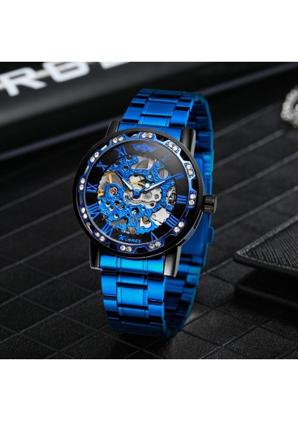 Gümüş Sıcak Marka T-Kazanan Lüks Erkekler Şeffaf Moda Elmas Aydınlık Hareketi Erkek Mekanik Kraliyet Tasarım Kol Saati (Yurt Dışından) fırsatları