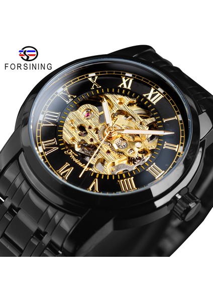 GMT1236-4 Forsining Hollow Açık Çalışma Mavi Kadran Gümüş Paslanmaz Çelik Su Geçirmez Retro 3D Otomatik Mekanik Bilek Saati Saat (Yurt Dışından)