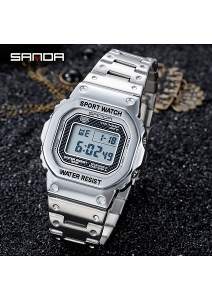 Gümüş Sanda Üst Marka Lüks Erkek Saatler LED Dijital Saat Spor Saat Erkekler Rahat Su Geçirmez Kol Saati Çelik Saat Мужские Часы (Yurt Dışından) fiyatları