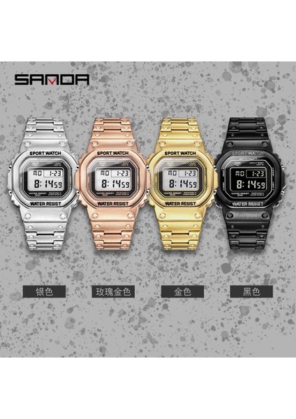 Gümüş Sanda Üst Marka Lüks Erkek Saatler LED Dijital Saat Spor Saat Erkekler Rahat Su Geçirmez Kol Saati Çelik Saat Мужские Часы (Yurt Dışından) modelleri