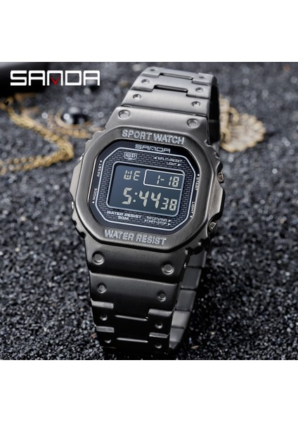 Gümüş Sanda Üst Marka Lüks Erkek Saatler LED Dijital Saat Spor Saat Erkekler Rahat Su Geçirmez Kol Saati Çelik Saat Мужские Часы (Yurt Dışından) fırsatları