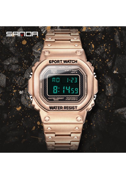 Gümüş Sanda Üst Marka Lüks Erkek Saatler LED Dijital Saat Spor Saat Erkekler Rahat Su Geçirmez Kol Saati Çelik Saat Мужские Часы (Yurt Dışından) indirimleri