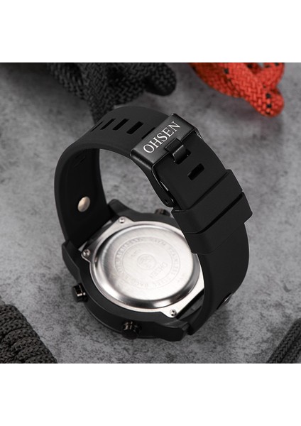 Siyah Izle Ohsen Moda Açık Spor Izle Erkekler Çok Fonksiyonlu 5 Bar Su Geçirmez Askeri Kırmızı Dijital Saatı Saat Relogio Masculino (Yurt Dışından)