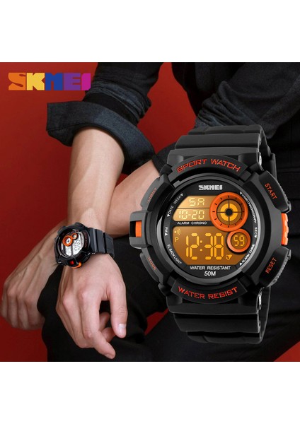 Turuncu Skmeı Açık Spor Izle Erkekler Basit Renkli LED Ekran Saatler Su Geçirmez Darbeye Dayanıklı Dijital Saat Reloj Hombre 1222 (Yurt Dışından)