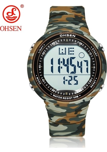 Kamuflaj Sarı Ohsen Dijital LCD Spor Erkek Kol Saati Relogio Masculino 50M Su Geçirmez Alarm Tarihi Kauçuk Moda Beyaz Açık Spor Izle Hediye (Yurt Dışından)