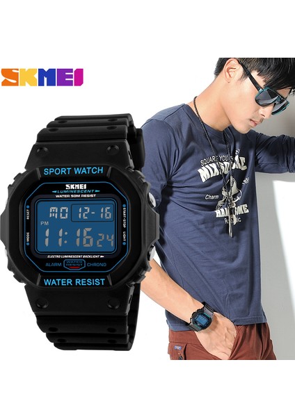 Siyah Turuncu Skmeı Izle Erkekler Kare Spor Dijital Saatler Elektronik LED Siyah Su Geçirmez Kol Saati Pu Kayış Erkek Saat Relogio Masculino (Yurt Dışından)