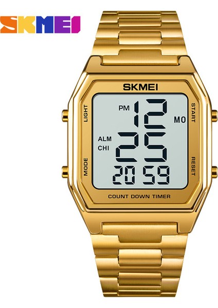 Altın Gümüş Skmeı Orijinal Moda Erkekler Izle Lüks Dijital Saat Paslanmaz Çelik Adam Için LED Işık Su Geçirmez Kronograf Lüks Kol Saati (Yurt Dışından)