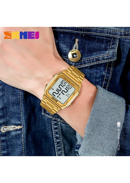 Altın Gümüş Skmeı Orijinal Moda Erkekler Izle Lüks Dijital Saat Paslanmaz Çelik Adam Için LED Işık Su Geçirmez Kronograf Lüks Kol Saati (Yurt Dışından) modelleri