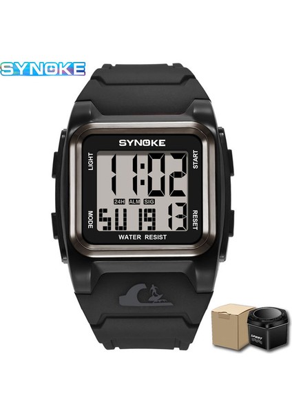 Kara Kutu Spora Dayanıklı Dijital Saatler 50 M Su Geçirmez Alarm Izle Dikdörtgen Kadran Tarih LED Sert Yapı Bilek Saati Reloj Hombre + Kutu (Yurt Dışından)