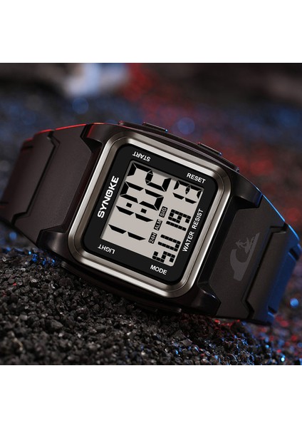 Kara Kutu Spora Dayanıklı Dijital Saatler 50 M Su Geçirmez Alarm Izle Dikdörtgen Kadran Tarih LED Sert Yapı Bilek Saati Reloj Hombre + Kutu (Yurt Dışından)